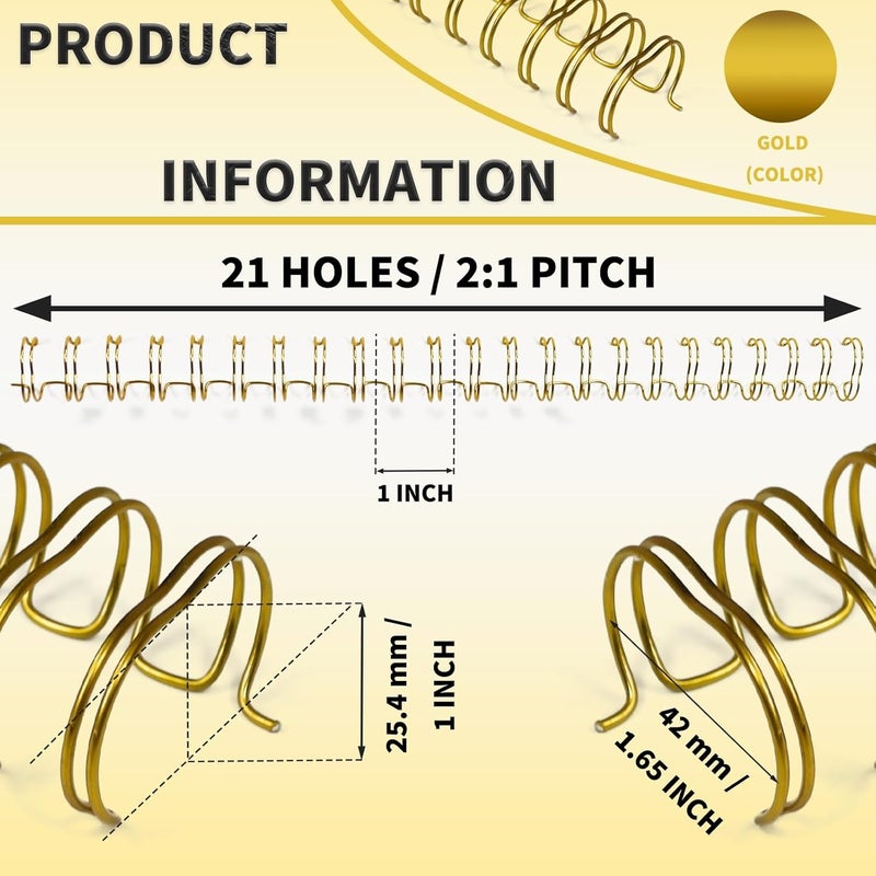 RAYSON Double Loop Binding Wire Spines, 1 Inch, 2:1 Pitch Binding Wires Capacity 240 Sheets, 21-Loops for Letter Size Paper, Gloden Binding Wire Spiral Pack of 50 - Image 2